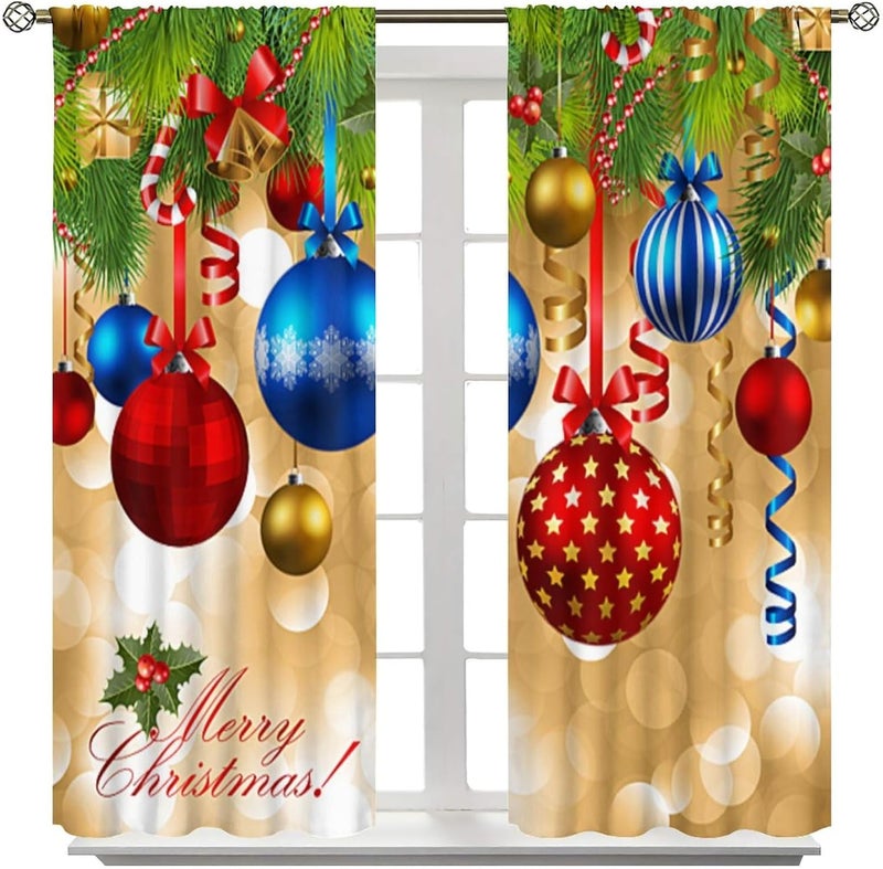 YCness Merry Xmas Curtains, Merry Christmas Ball Window Treatments for Living Room Bedroom Kitchen Holiday Party Decor, Gold Silver Glitter New Year Drapes 2 Panel Sets,42x45 Inch - Image 3